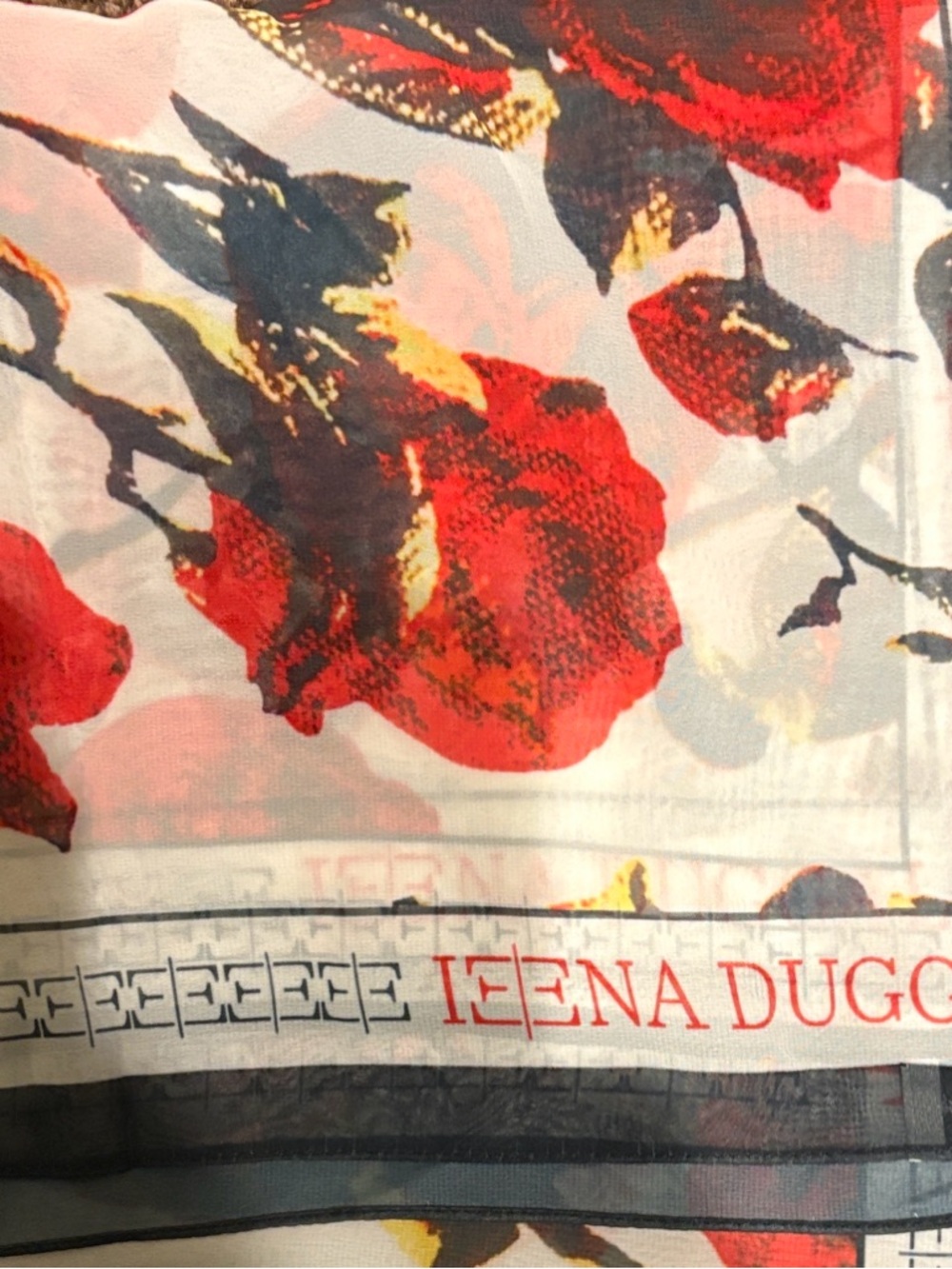 Ieena for Mac  Duggal Floral Scarf in Red, Black & Cream